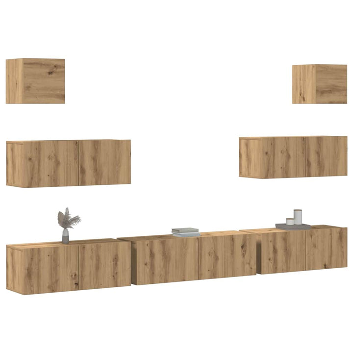 Set Comode Tv, 7 Piese, Stejar Maro, Lemn Compozit