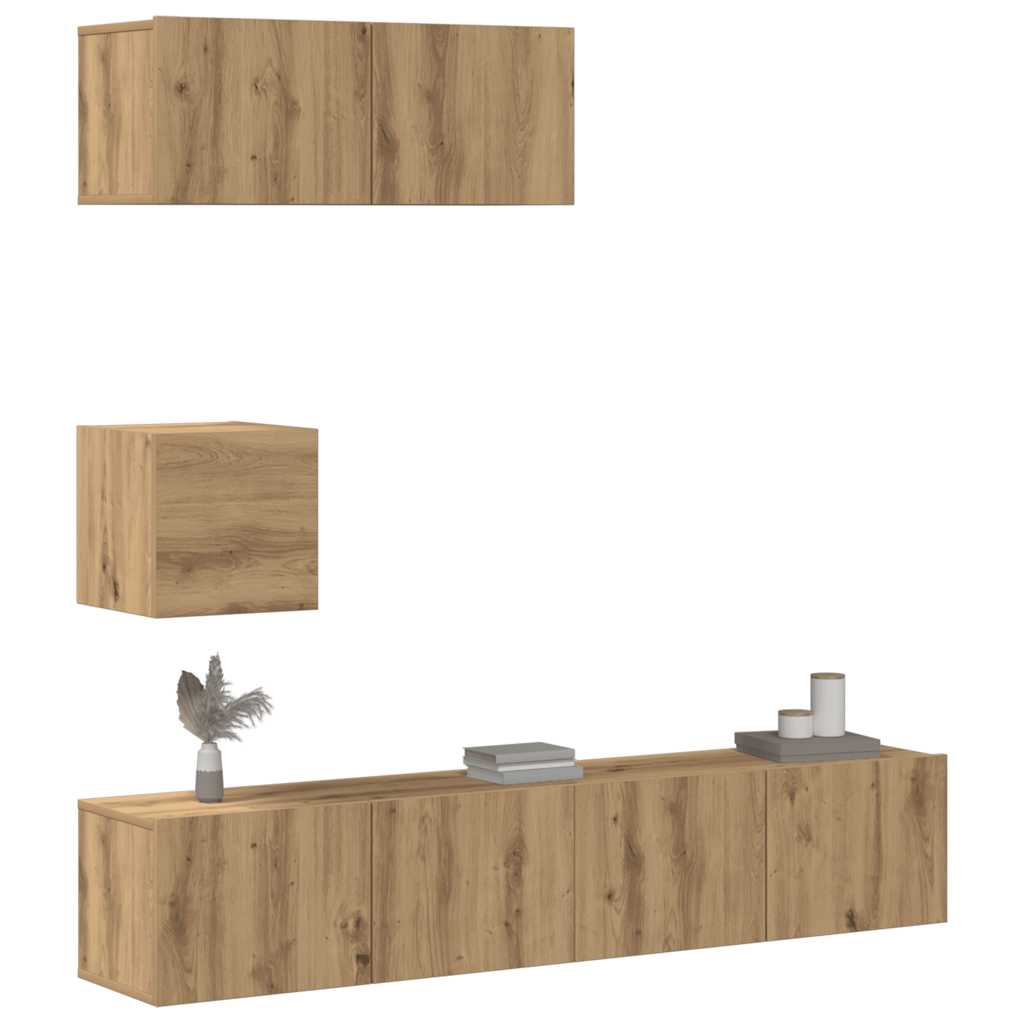 Set Dulap Tv, 4 Piese, Alb Extralucios, Lemn Prelucrat