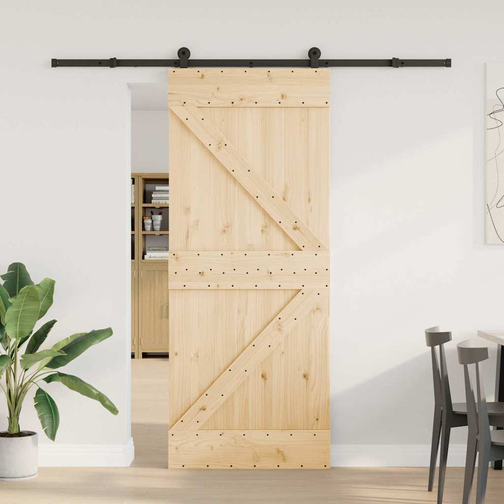 Ușă Glisantă Cu Set De Feronerie 85X210 Cm, Lemn Masiv De Pin