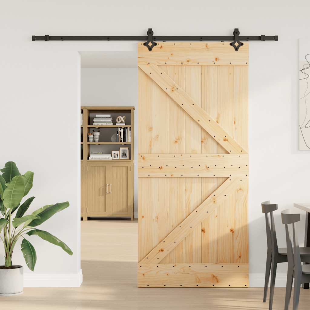 Ușă Glisantă Cu Set De Feronerie 85X210 Cm, Lemn Masiv De Pin