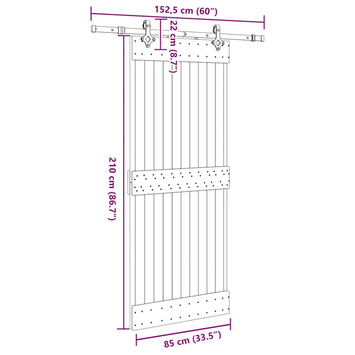 Ușă Glisantă Cu Set De Feronerie 85X210 Cm, Lemn Masiv De Pin