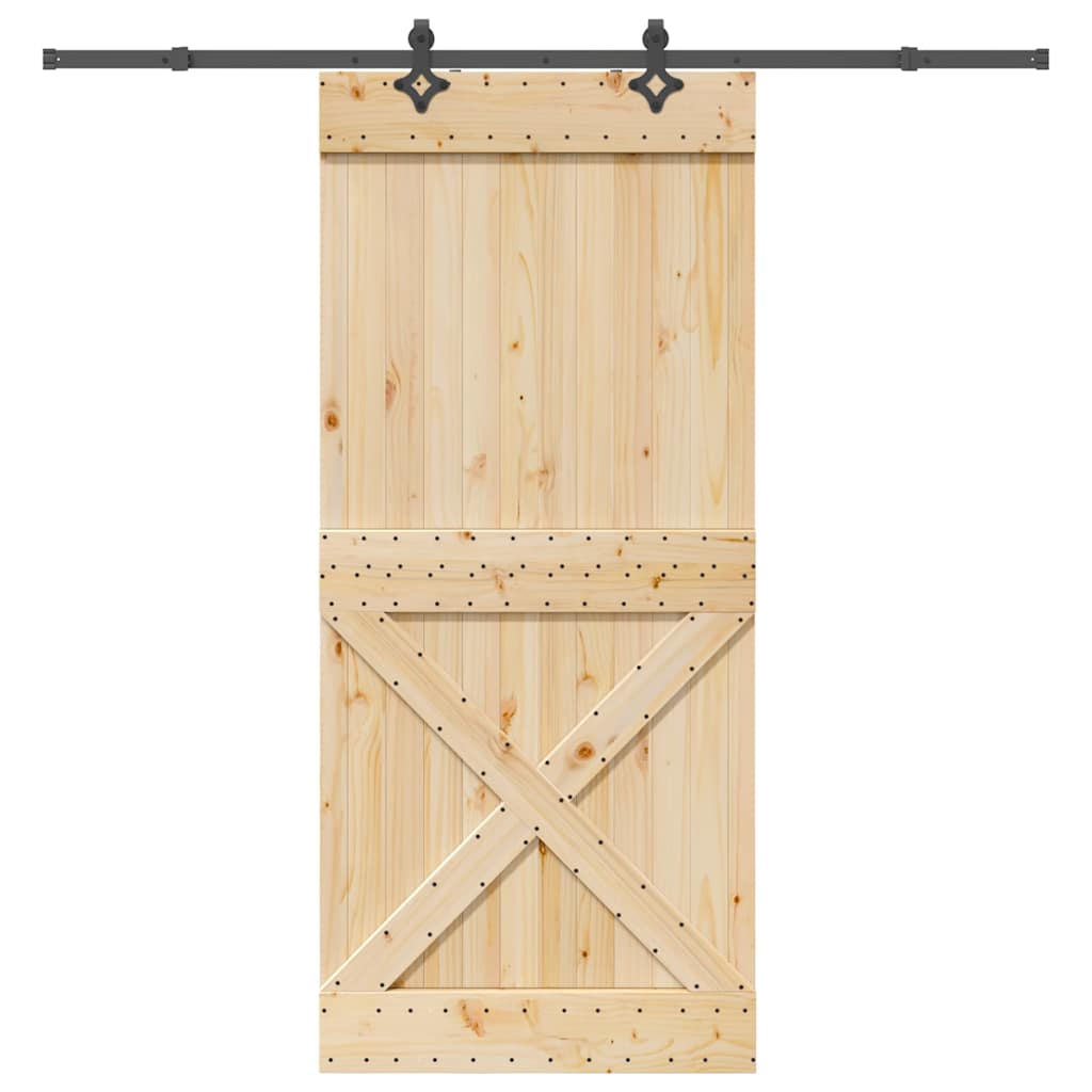 Ușă Glisantă Cu Set De Feronerie 85X210 Cm, Lemn Masiv De Pin